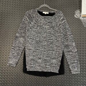 Ann Taylor LOFT Gray Black Knitted Scoop Neck Pullover Sweater Women's‎ Size L